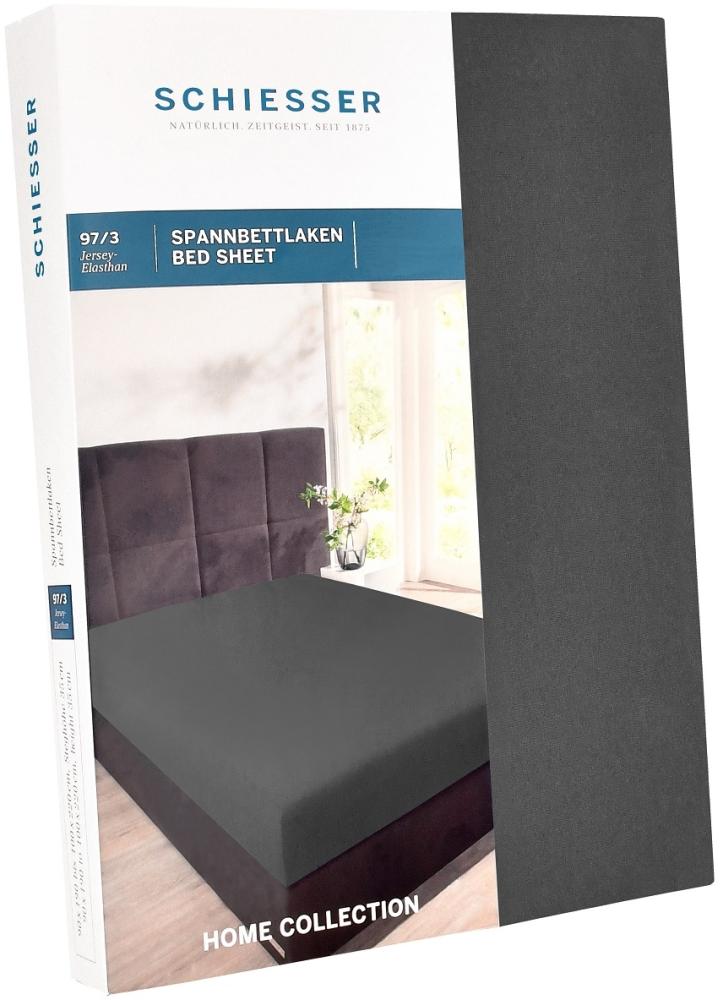 Schiesser Spannbettlaken Jersey-Elasthan, 97% Baumwolle, 3% Elasthan, Wasserbett- / Boxspringbettgeeignet, Anthrazit, 140 x 200 cm bis 160 x 220 cm Bild 1