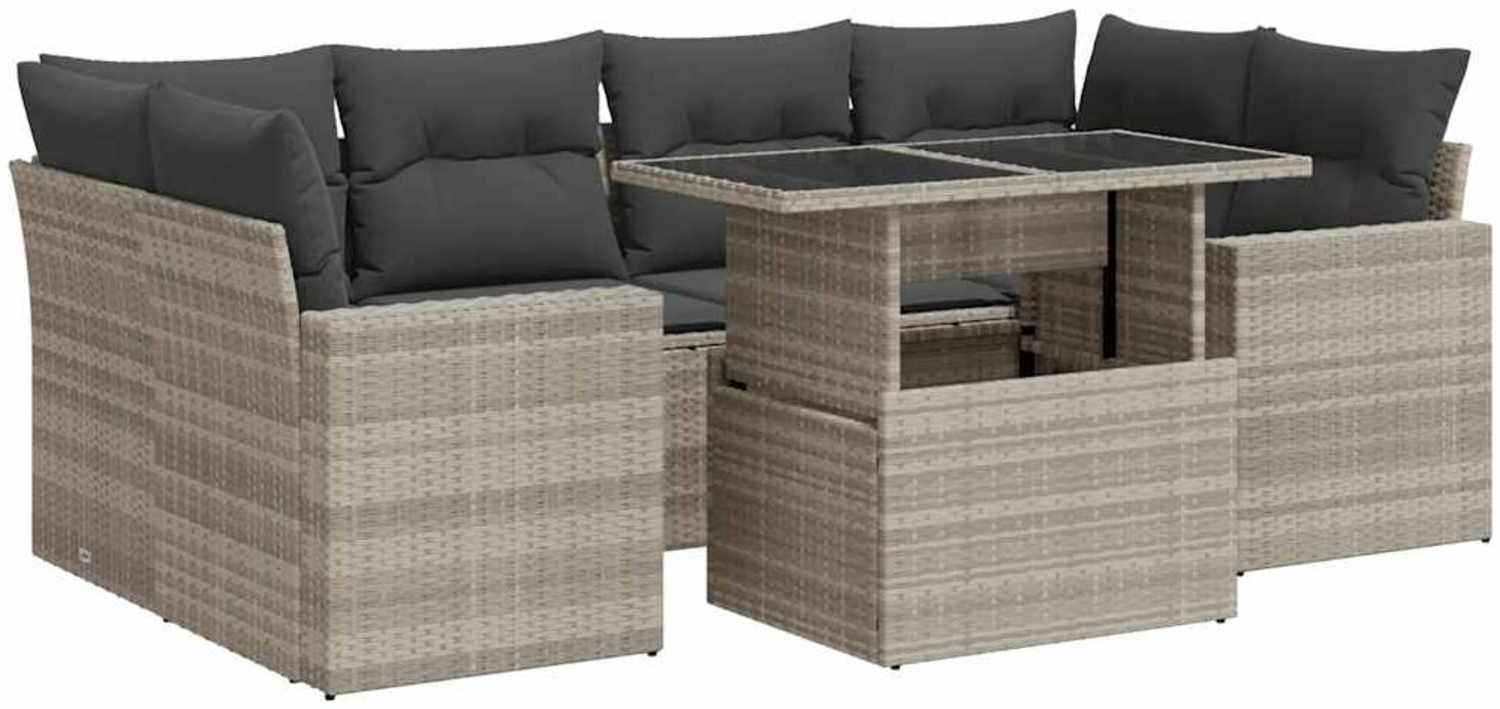 vidaXL 7-tlg. Garten-Sofagarnitur mit Kissen Hellgrau Poly Rattan 3326273 Bild 1
