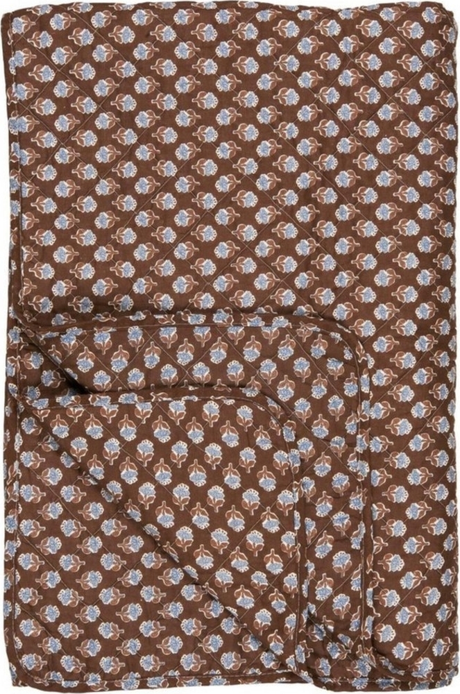 Ib Laursen Tagesdecke Quilt dunkelbraunblau Blumenmuster Bild 1