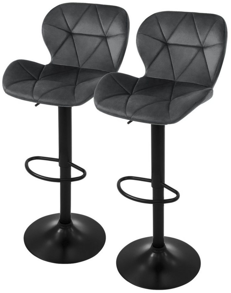 ML-DESIGN Barhocker Gepolsterter Barstuhl mit Rückenlehne und Fußstütze, 360° drehbar (Komplett-Set, 2 St), Bistrohocker aus Samt, Grau, Drehstuhl Hocker Tresenhocker Bild 1