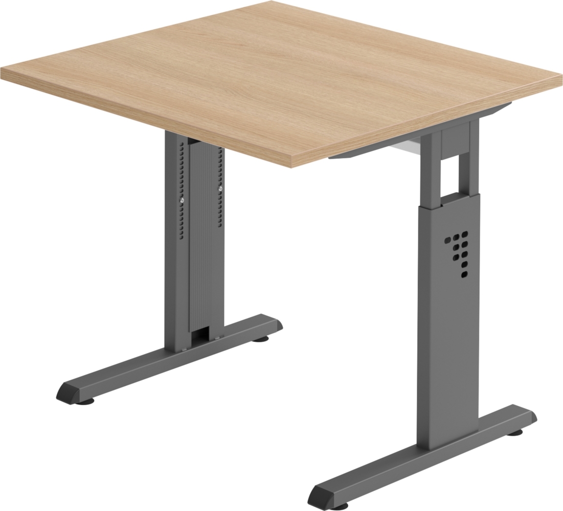 bümö höhenverstellbarer Schreibtisch O-Serie 80x80 cm in Eiche, Gestell in Graphit - PC Tisch klein für's Büro manuell höhenverstellbar, Computertisch verstellbar, OS-08-E-G Bild 1