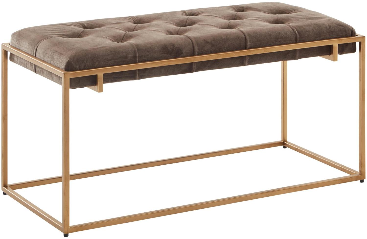 Kadima Design Moderne Samt Polsterbank mit Chesterfield Design, Braun, goldfarbenes Metallgestell, 90 x 48 x 40 cm. 90 x 40 x 48 cm Bild 1
