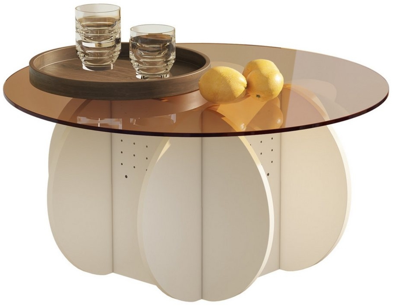 radelldar Couchtisch Rund Wohnzimmertisch glas mit Verstecktem Raum, 80 x 80 x 41 cm Bild 1