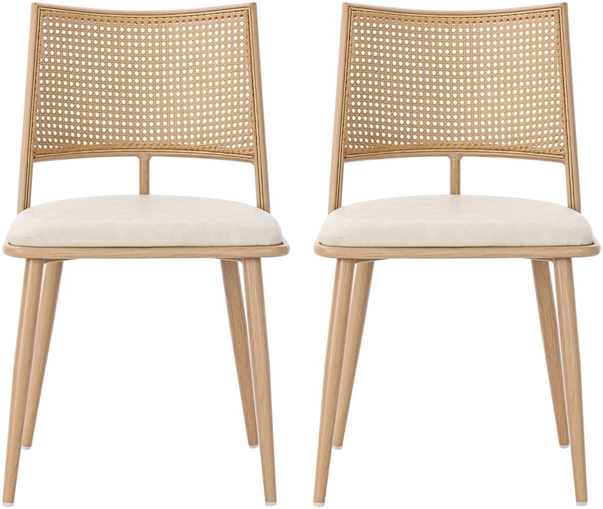 Merax PU-Sitz, Rattan-Rückenlehne, 2er-Set, Wohnzimmer, Schlafzimmerstuhl, Beige Bild 1