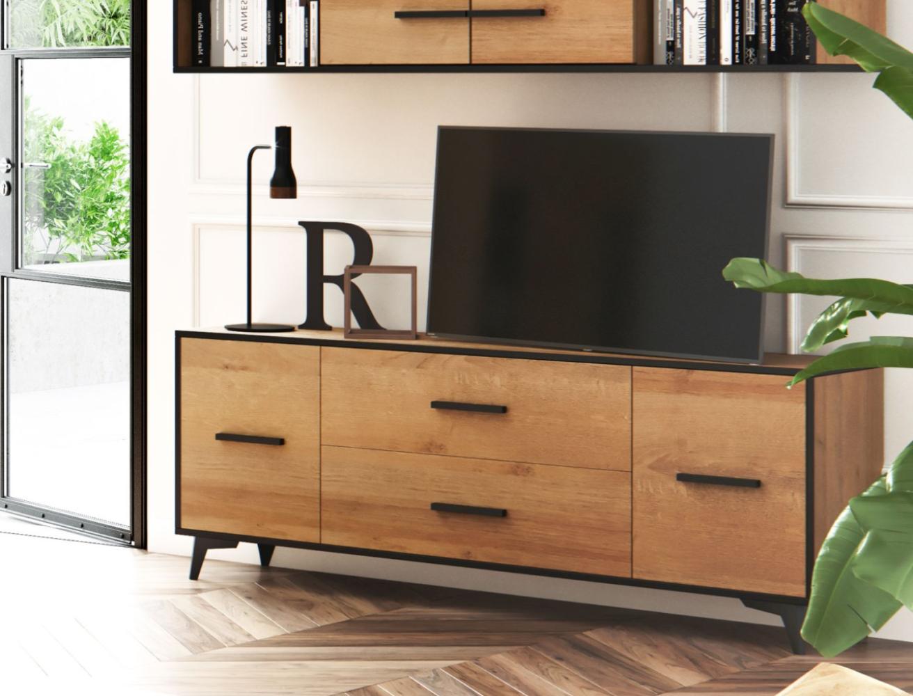 Lowboard "Frida" TV-Unterschrank 179cm eiche riviera schwarz Bild 1