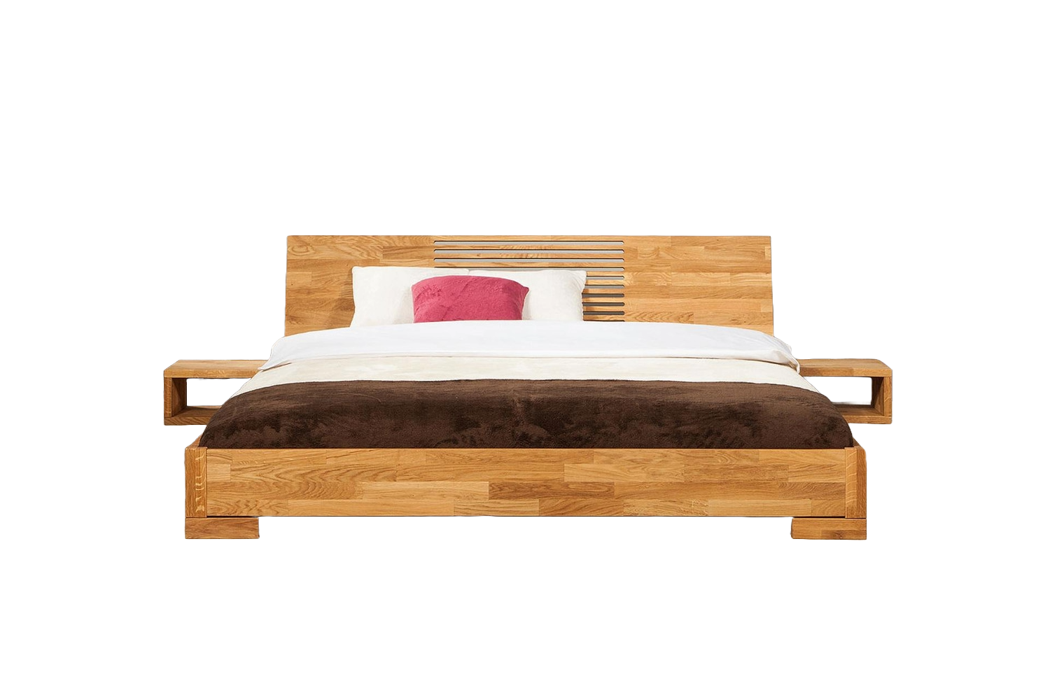 Bett Bento 11 Sonderlänge 140x220 Wildeiche massiv Holzkopfteil und Holzbeine Bild 1