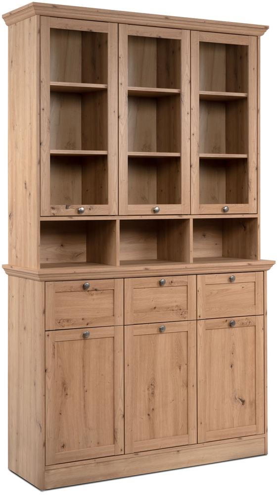 Buffetschrank Vitrinenschrank Küchenbuffet Anrichte Holz Eiche Glas Vitrine Wohnzimmer Schrank Landhaus Küchenschrank Bild 1