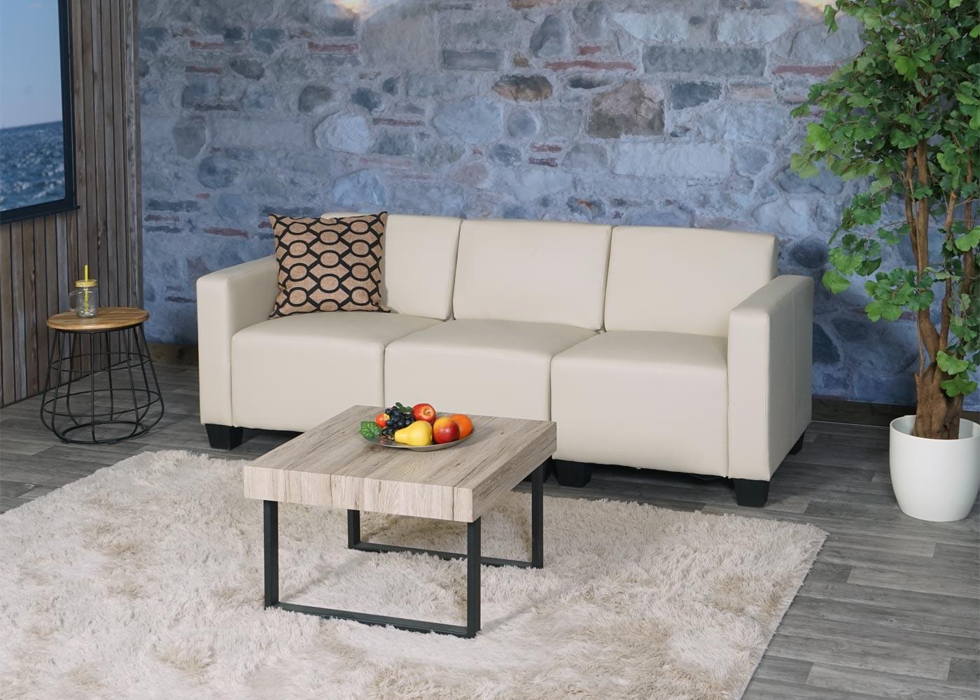 Modular 3-Sitzer Sofa Couch Lyon, Kunstleder ~ creme Bild 1