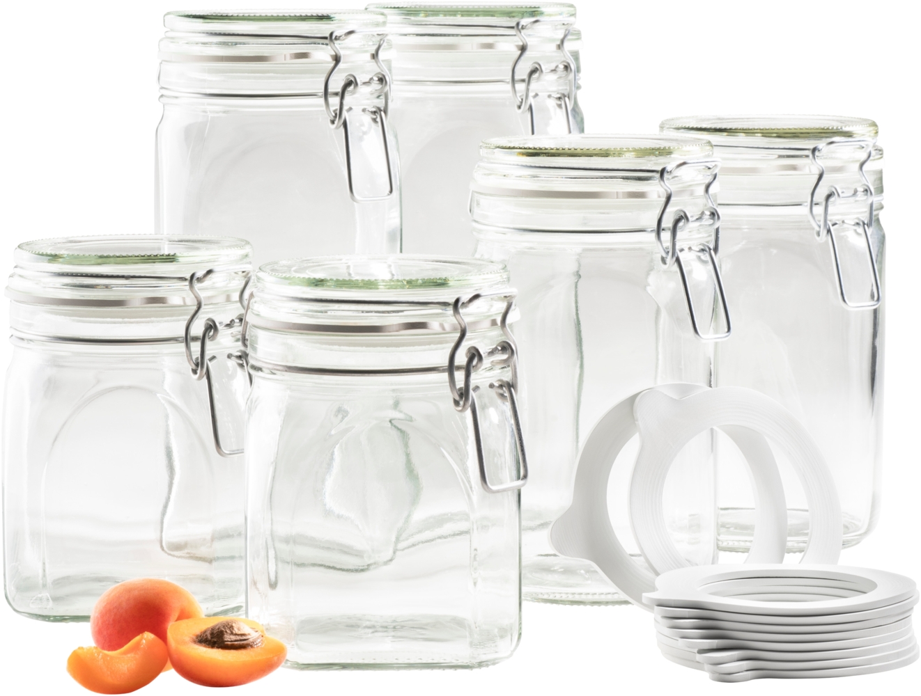 MÃ„SER 931539 Einmachglas Set 7-teilig; je 2 EinmachglÃ¤ser 750 ml; 1,05 L; 1,45 L und Einkochring-Set; WeckglÃ¤ser mit Deckel und BÃ¼gel; luftdichtes Aufbewahren, Einkochen, Einwecken; transparent; Glas Bild 1