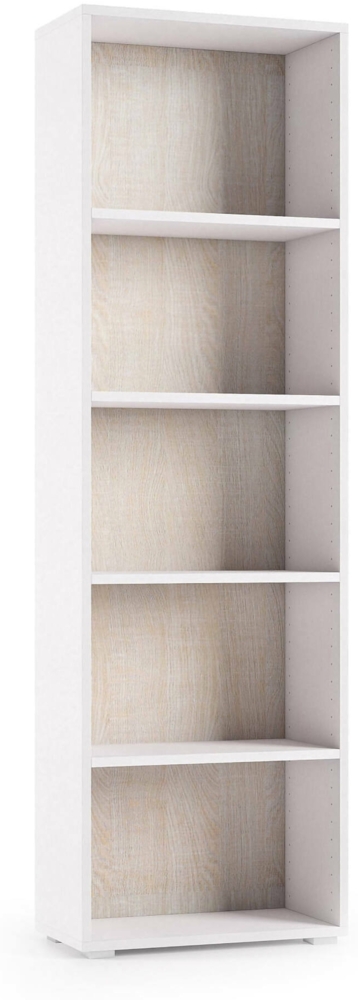 Dmora Bücherregal Allevien, Bibliothek mit 4 verstellbaren Regalen, Bücherregal, Wandschrank mit Regalen, 100 % Made in Italy, 60 x 30 x 195 cm, Weiß und Eiche Bild 1