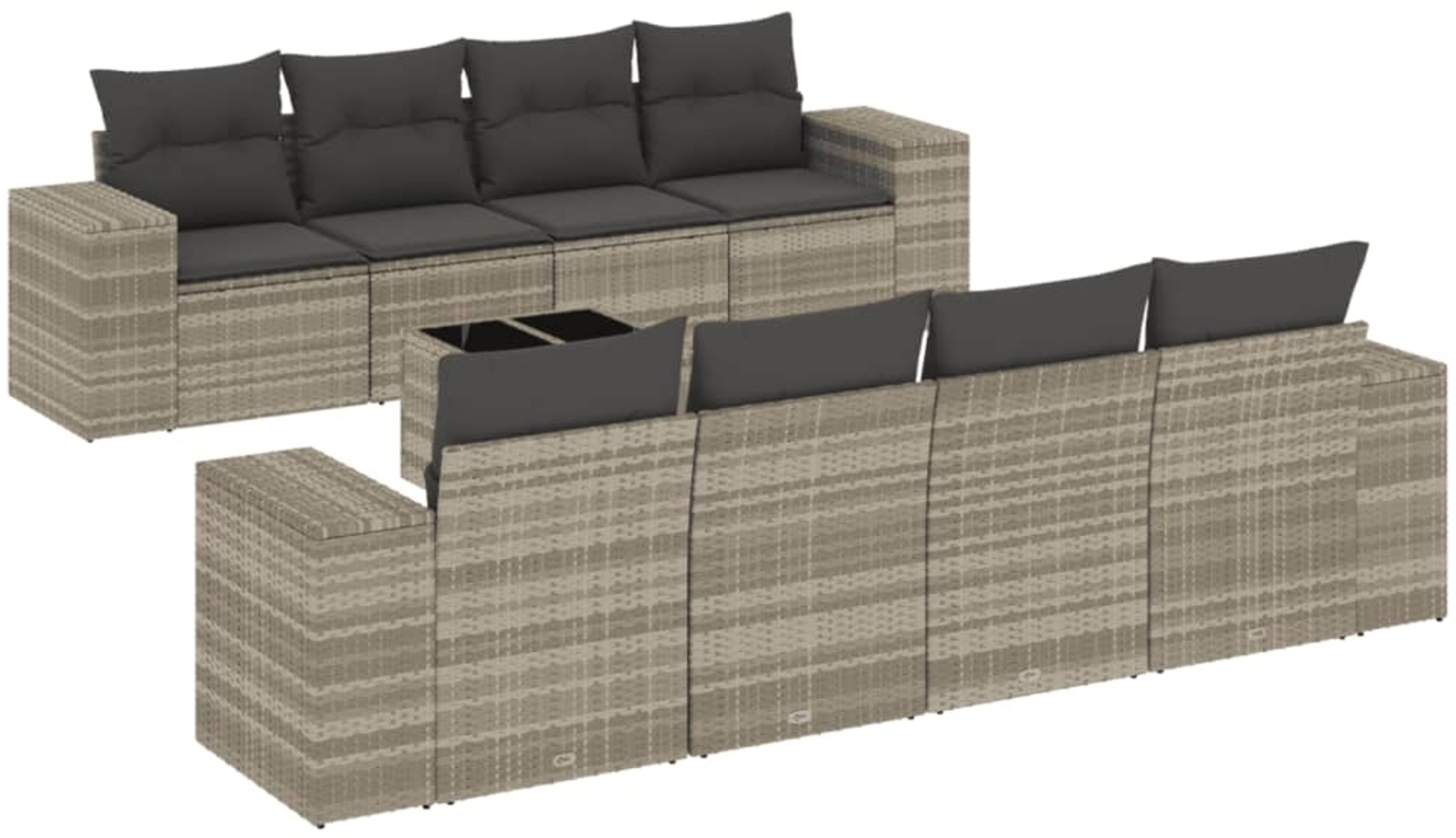 vidaXL 9-tlg. Garten-Sofagarnitur mit Kissen Hellgrau Poly Rattan 3222351 Bild 1