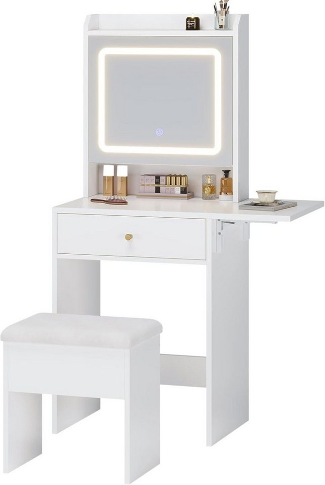 MSMASK Schminktisch mit Beleuchtung, 3 Farben, Einstellbare Helligkeit (Schminktisch Klein mit Hocker), Weiß Bild 1