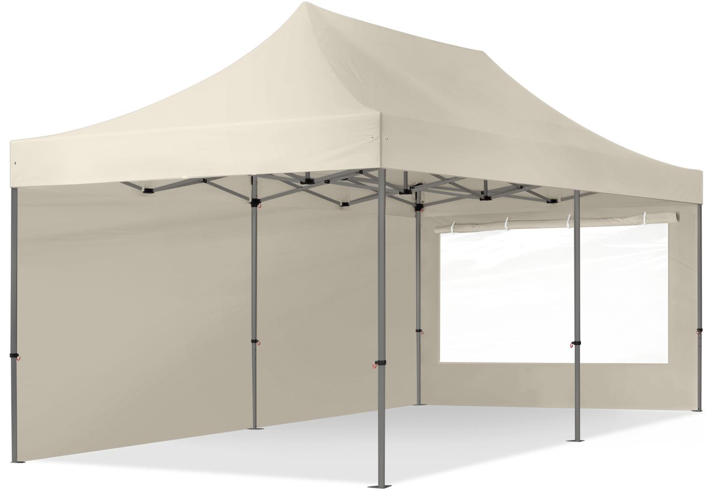 3x6 m Faltpavillon, PREMIUM Stahl 40mm, Seitenteile mit Panoramafenstern, creme Bild 1