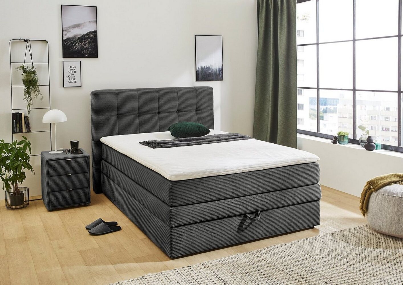 Jockenhöfer 'Amy' Boxspringbett, 140x200 cm, Cord Grau Bild 1