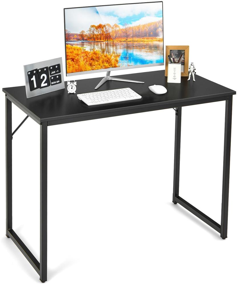 COSTWAY Schreibtisch Computertisch platzsparend 100x50x75cm Laptoptisch mit schwerem Metallrahmen für Büro & Arbeitszimmer modern schwarz Bild 1