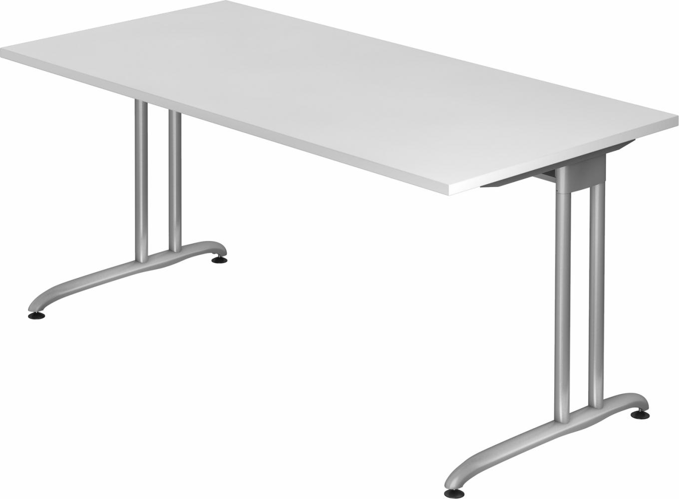 bümö Schreibtisch Serie 160x80 cm, Tischplatte aus Holz in weiß, Gestell aus Metall in Silber - PC Tisch, Computertisch für's Büro, Office Bürotisch, BS-16-W Bild 1