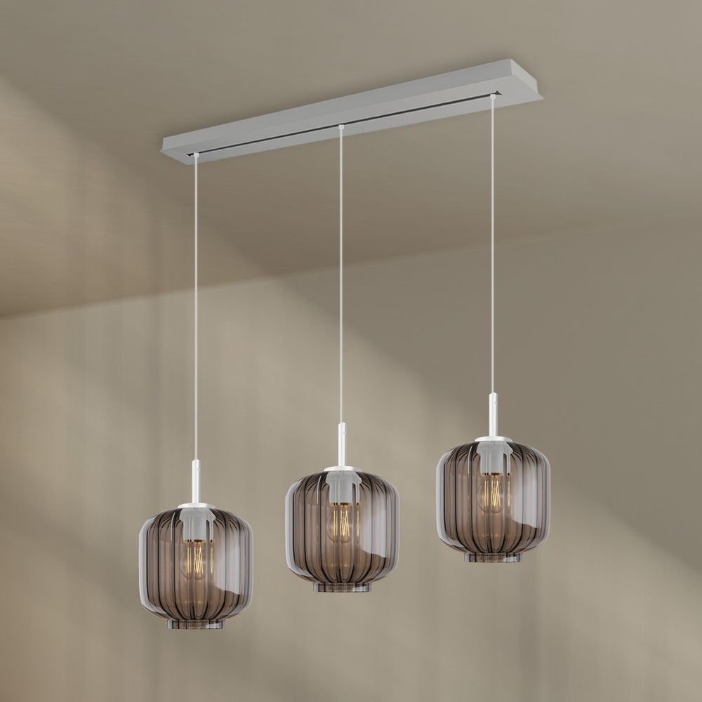 s.luce Velo Esstischlampe 3-flammig Baldachin 120cm Ø 20cm Rauch, Weiß Bild 1