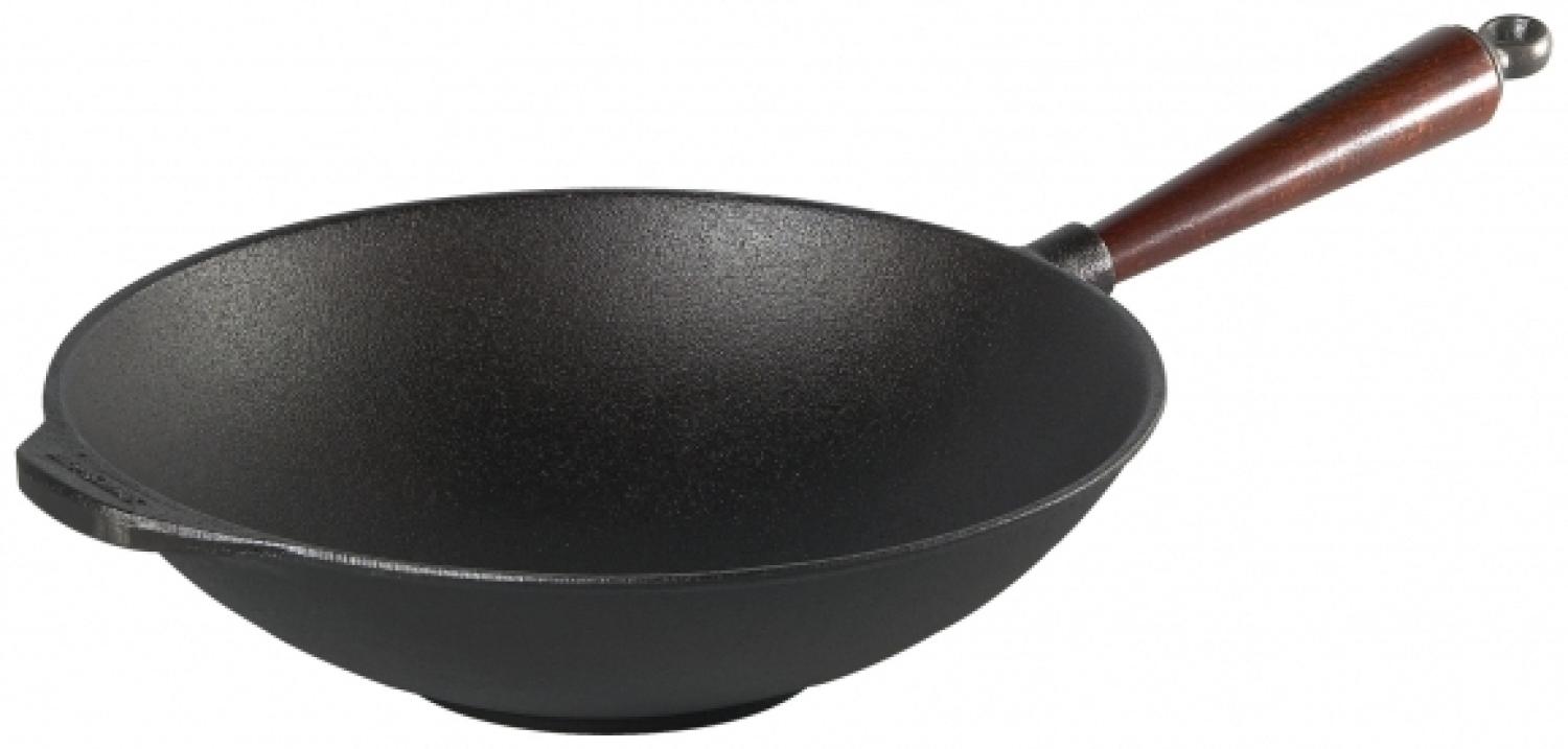 Wok 30 cm aus Gusseisen 0865T mit Griff Buche von SKEPPSHULT Bild 1