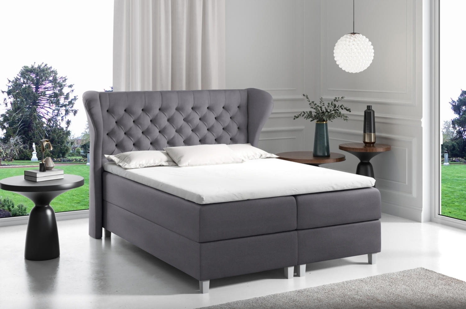 99rooms Turin Boxspringbett Velours 200x200 cm Dunkelgrau Bild 1