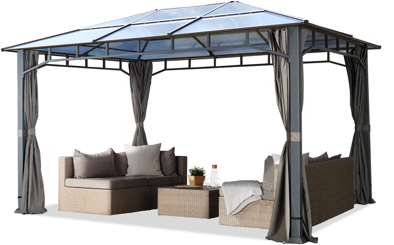 Gartenpavillon 3x4 m wasserdicht ALU DELUXE Polycarbonat Dach 8mm Pavillon 4 Seitenteile Partyzelt grau 9x9 cm Profil Bild 1