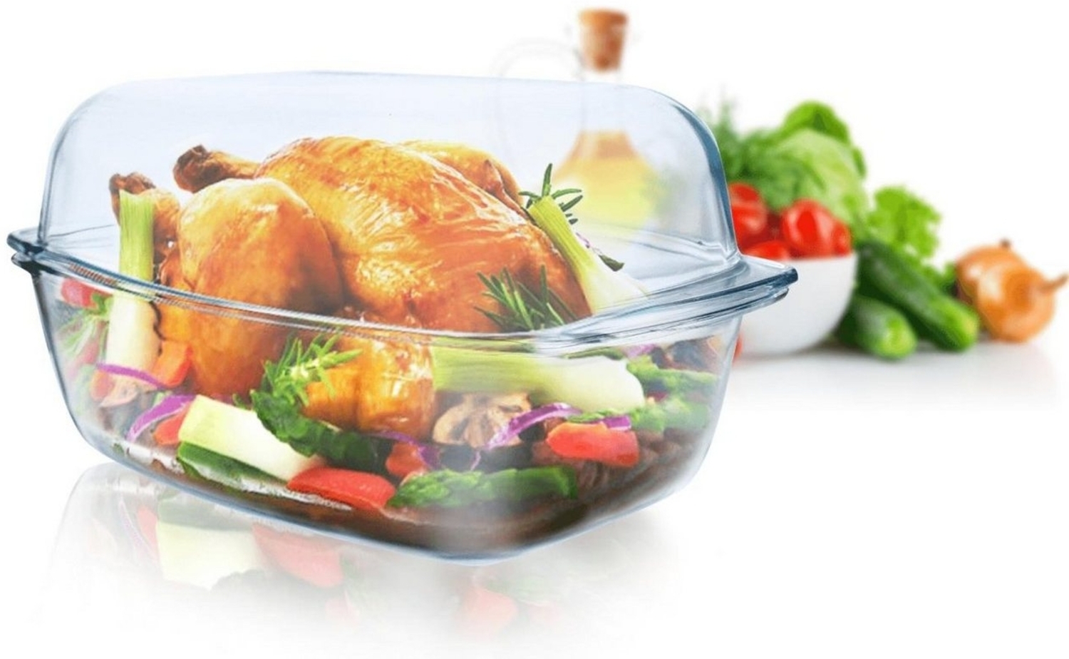 XXL Glasbräter 7,0 L mit Deckel Auflaufform Glaskochgeschirr Ofenform Made in EU Bild 1