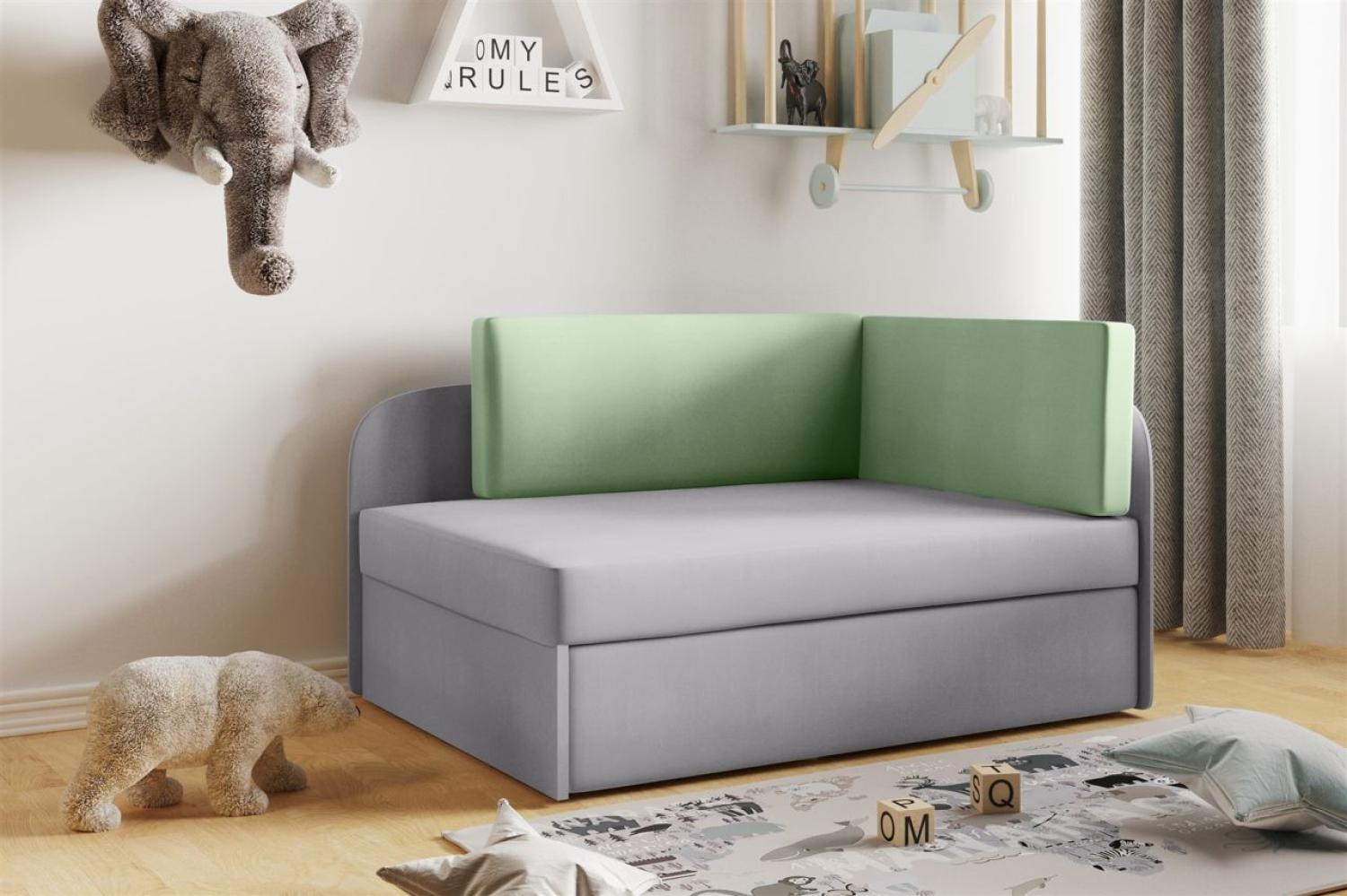 Sofa Kindersofa Schlafsofa inkl. Bettkasten MAILO Seite Links Stoff Grau / Grün Bild 1