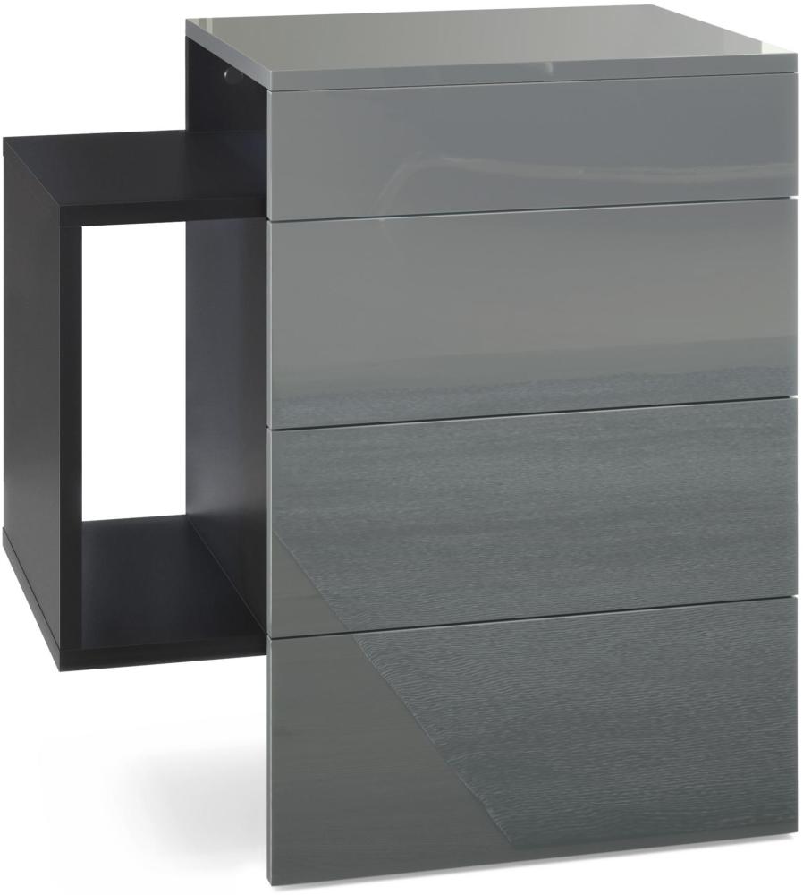 Vladon Nachttisch Queens, Nachttischschrank mit 2 Schubladen und 1 seitlichem Fach zur Wandmontage, Schwarz matt/Grau Hochglanz (60 x 63 x 36 cm) Bild 1