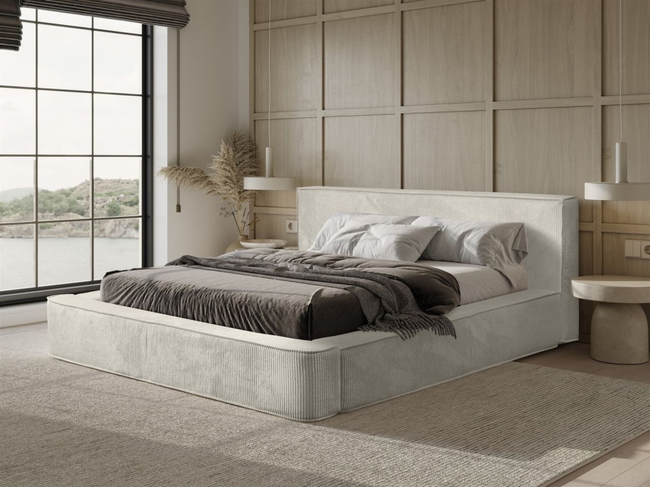 Polsterbett Doppelbett MODESTO 140x200cm in Stoff Lincoln Creme Bild 1