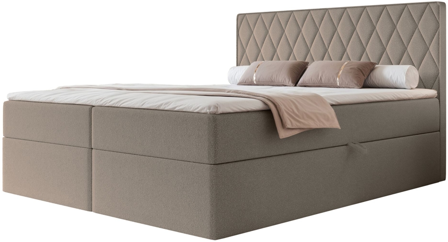 Selsey 'Carenzo' Boxspringbett mit Bonellmatratze, Topper, Chenille, hellbraun, 160x200 cm Bild 1