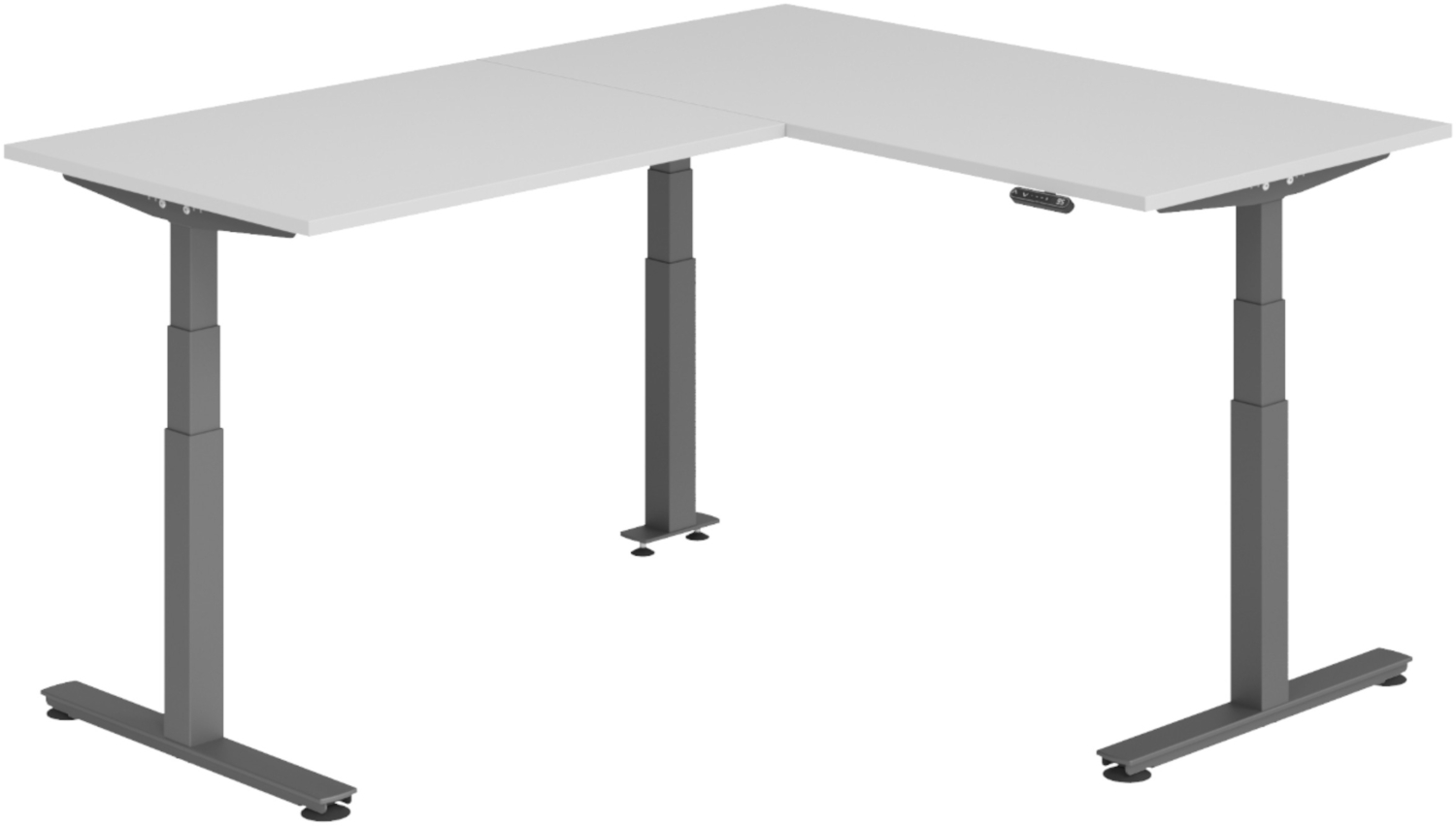 bümö Eckschreibtisch elektrisch höhenverstellbar L-Form: 160 x 200 cm in grau, Gestell graphit - Stehschreibtisch mit Memory-Steuerung, elektrischer XXL Schreibtisch für die Ecke, XDSMW-1612-5-G Bild 1