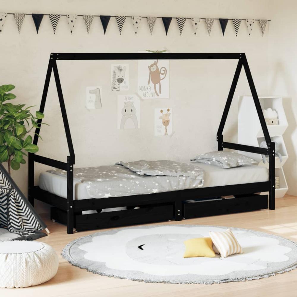 vidaXL Kinderbett mit Schubladen Schwarz 80x200 cm Massivholz Kiefer 834467 Bild 1