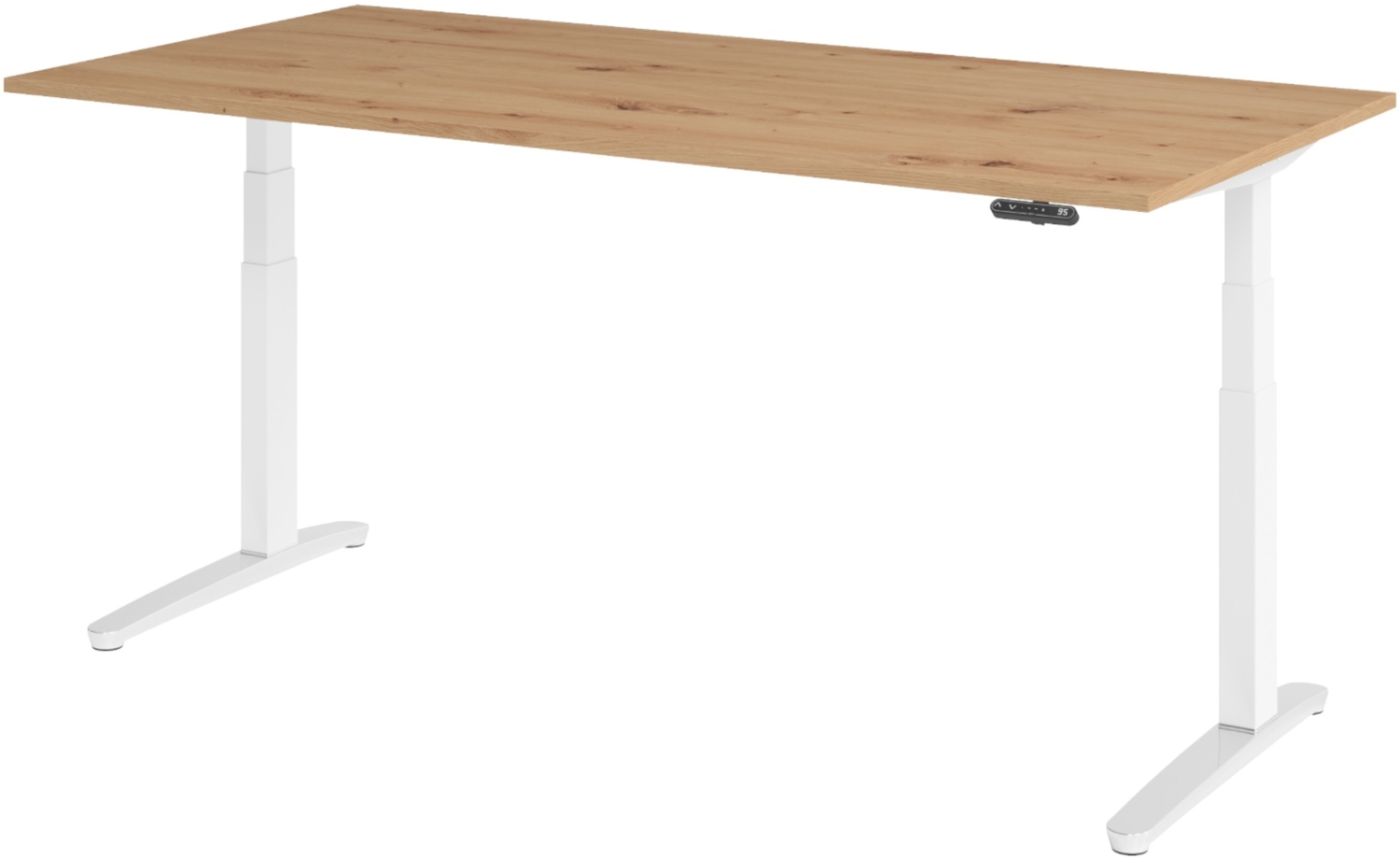 bümö elektrisch höhenverstellbarer Schreibtisch 200x100 cm mit Memory-Steuerung - Design Schreibtisch höhenverstellbar elektrisch, elektrischer Schreibtisch Asteiche, Gestell weiß/alu, XBHM-2E-R-WC Bild 1