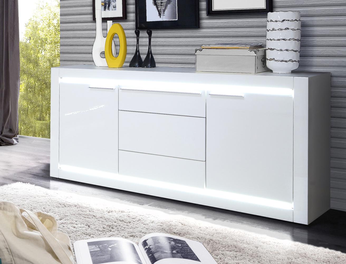 Sideboard Livorno 4 Hochglanz weiß 158x79x42 cm LED Anrichte Schrank Bild 1