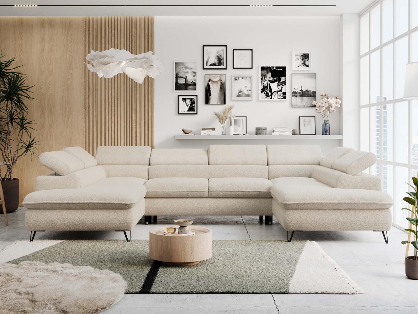 Mks Möbel 'Peter U-Form' Ecksofa mit Bettkasten, Bettfunktion & einstellbaren Kopfstützen, Beige, Boucle Bild 1