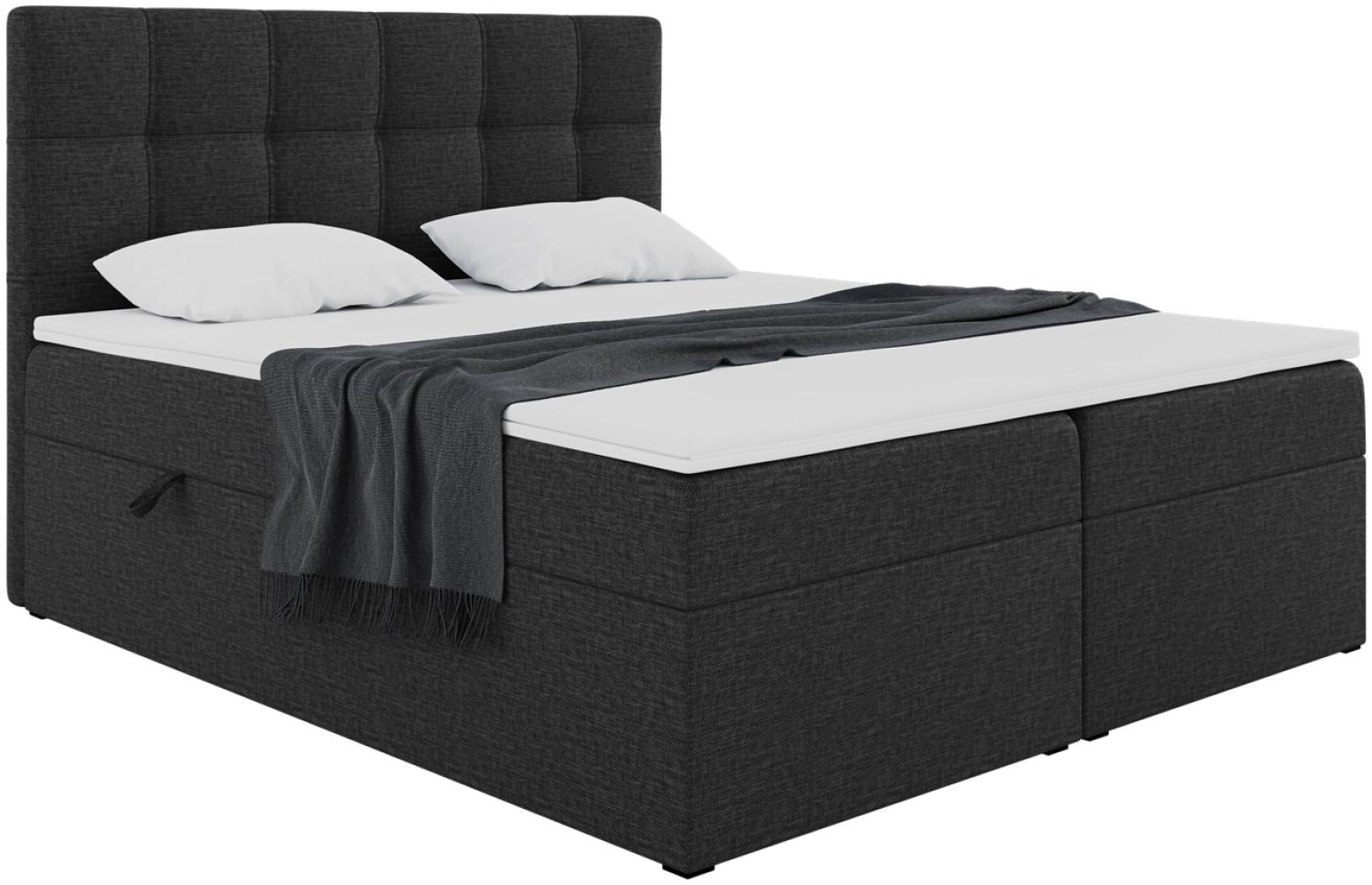 MEBLINI Boxspringbett NILS 160x200 cm mit Bettkasten - H3/Schwarz Webstoff Polsterbett - Doppelbett mit Topper & Bonellfederkern-Matratze Bild 1