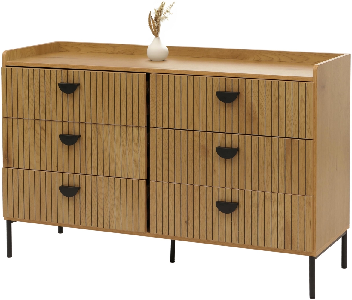Kommode HWC-O39, Highboard Schrank, 6 Schubladen Melamin MDF 80x120x44cm ~ natur Bild 1
