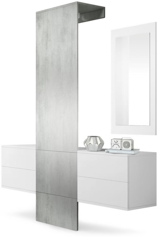 Garderobe Wandgarderobe Carlton Set 3, Korpus in Weiß matt / Paneel in Beton Oxid Optik Bild 1