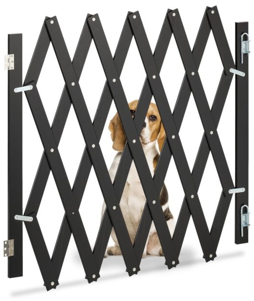 Relaxdays Hundeabsperrgitter ausziehbar bis 126 cm, 70-82 cm hoch, Bambus, Hunde Schutzgitter, für Treppe & Tür, Schwarz Bild 1