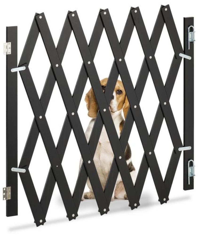 Relaxdays Hundeabsperrgitter ausziehbar bis 126 cm, 70-82 cm hoch, Bambus, Hunde Schutzgitter, für Treppe & Tür, Schwarz Bild 1