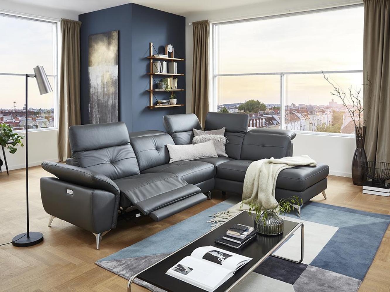 Kabs PolsterWelt Geoff II Ecksofa wahlweise mit rückenecht bezogen Leder Grau/Anthrazit 277 x 211 x 81 cm Bild 1