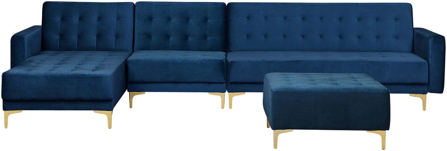 Modulsofa Samtstoff Schlaffunktion marineblau rechtsseitig Ottomane ABERDEEN Bild 1