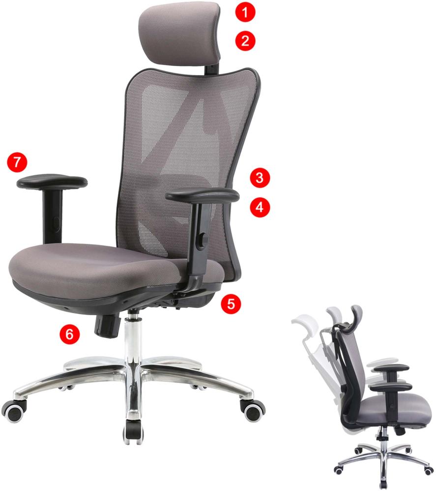 Bürostuhl HWC-J86, Schreibtischstuhl, ergonomisch, verstellbare Lordosenstütze 150kg belastbar ~ ohne Fußstütze, grau Bild 1