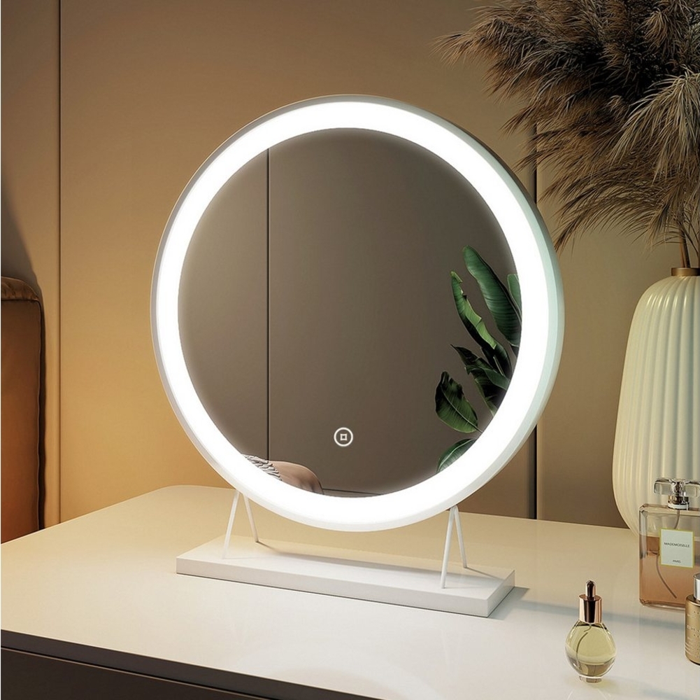 EMKE Schminkspiegel Rund LED Licht mit Schwarz Rahmen 3 Lichtfarben dimmbar Touch Bild 1