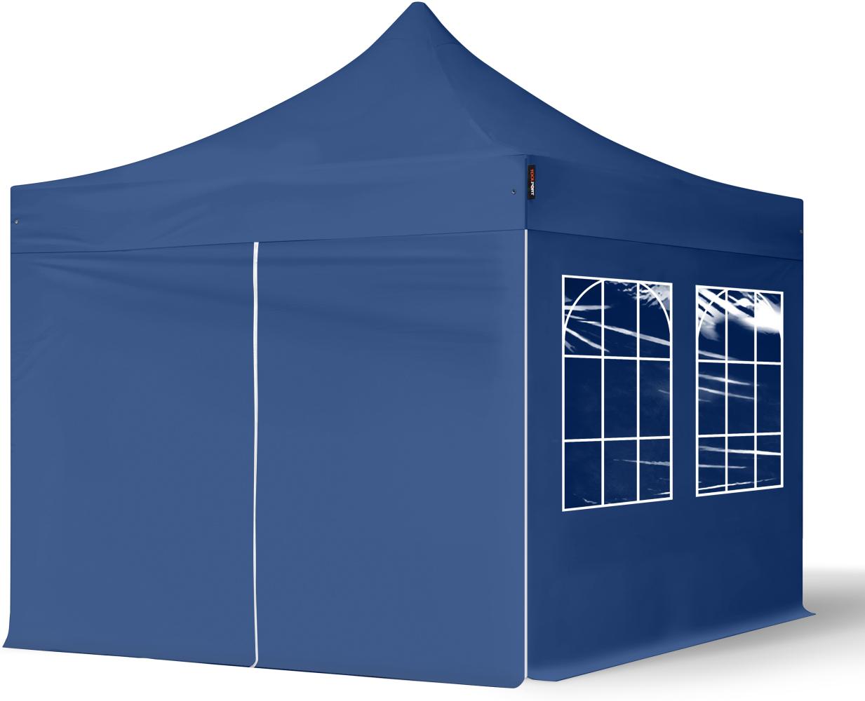 3x3 m Faltpavillon, ECONOMY Stahl 30mm, Seitenteile mit Sprossenfenstern, blau Bild 1