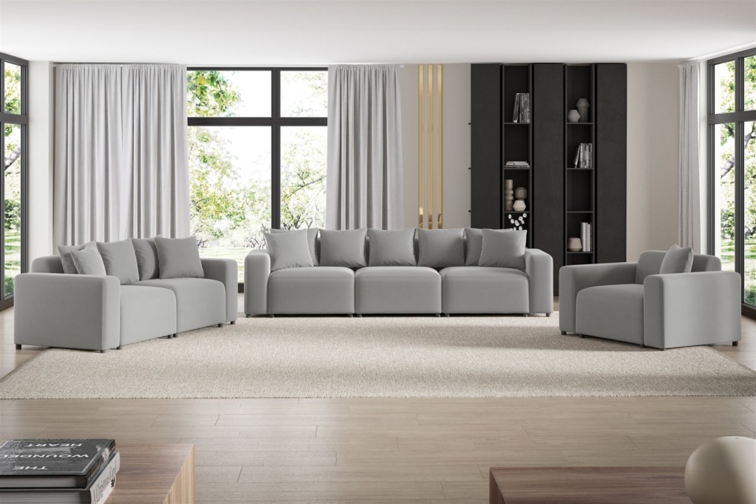 Sofaset Designersofas MEGAN 3-2-1 in Stoff Salvador Hellgrau Bild 1