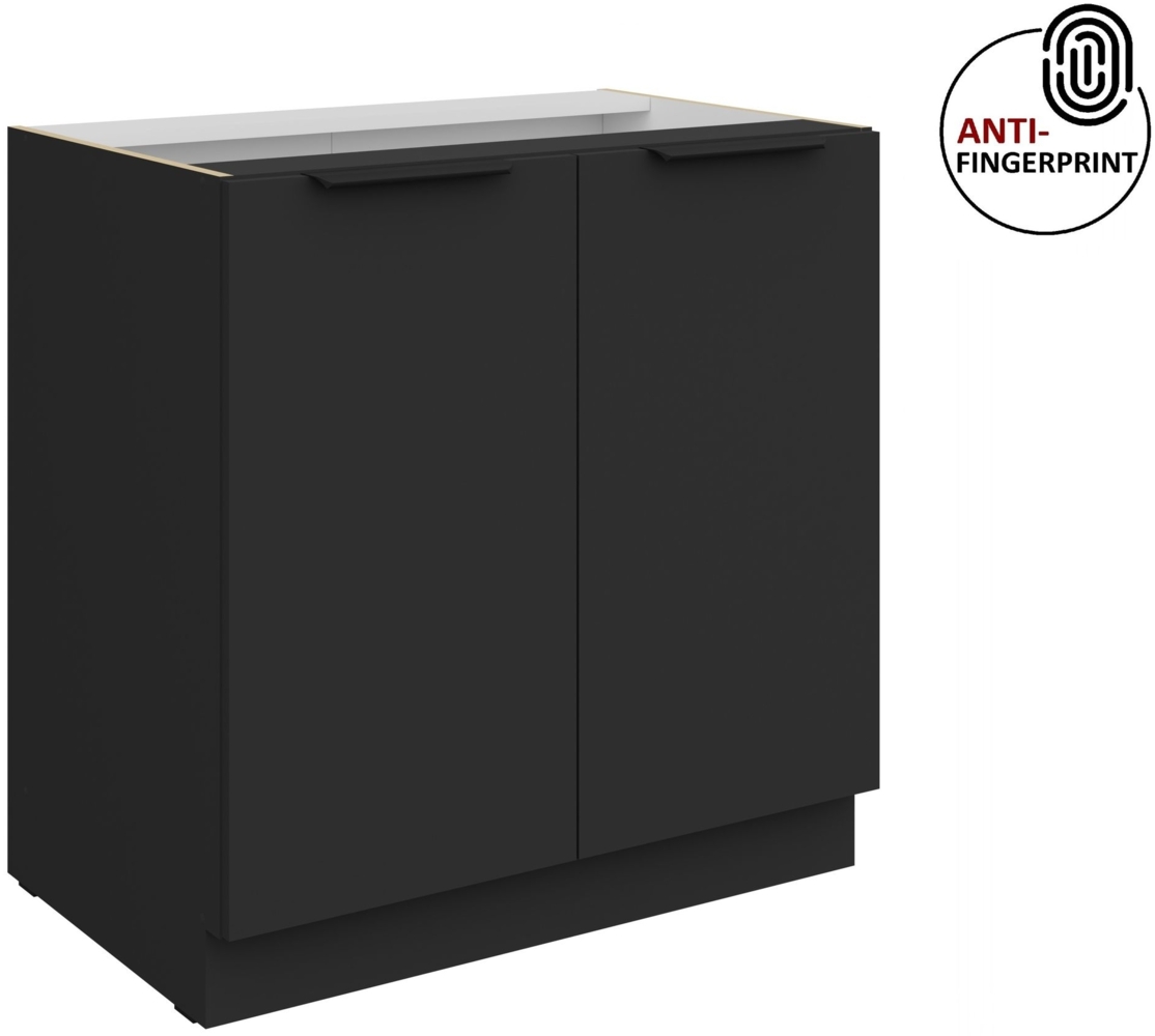 Küchen Unterschrank 80 cm Küche ARIA Schwarz ultra matt + Schwarz matt, hochwertige Fronten mit Anti Fingerprint Beschichtung Küchenzeile Küchenblock Bild 1