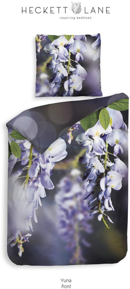 Heckett & Lane Mako-Satin Eco Bettwäsche 155x220 Yuna Blauregen Lila Blumen Bild 1