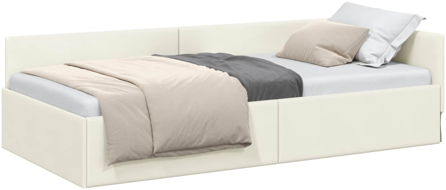 vidaXL Eckbettgestell Creme 100 cm x 200 cm Polyester und Sperrholz 42016098 Bild 1