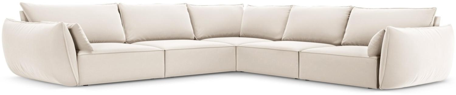 Micadoni 7-Sitzer Samtstoff Symmetrisches Ecksofa Kaelle | Bezug Light Beige | Beinfarbe Black Plastic Bild 1