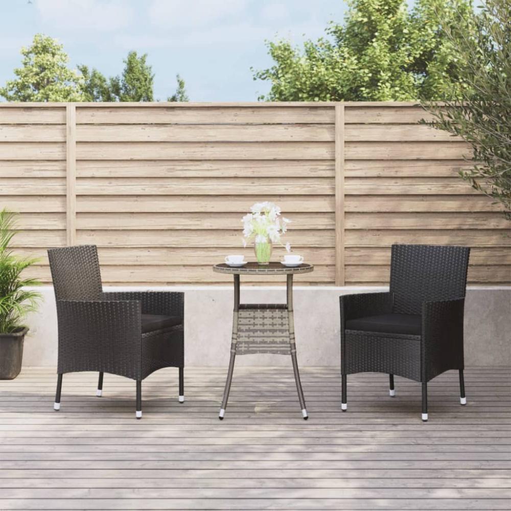 vidaXL 3-tlg. Garten-Bistro-Set mit Kissen Schwarz Poly Rattan 3187426 Bild 1